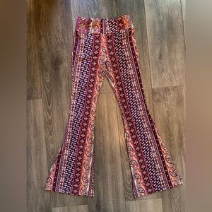 Women's Paisley Flared Leggings in Pink, Purple, Orange